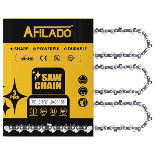 3 Pack 16 Inch Semi-Chisel Chainsaw Chain, 3/8"LP Pitch .043" Gauge 55 Drive Links Replacement Saw Chain Compatible with STIHL Husqvarna Craftsman Poulan Greenworks