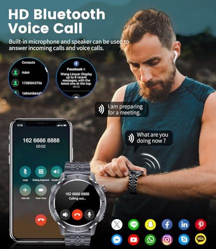 LIMIGE Military Smart Watch for Men, 1.43'' AMOLED Rugged Smart Watch with 600mAh Battery/Heart Rate/Blood Pressure/Sleep Monitor,IP68 Waterproof Fitness Tracker Watch for Android iPhone Silver - Thumbnail 2