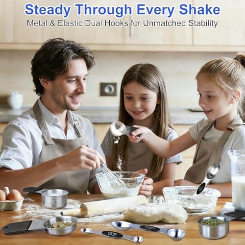 Magnetic Measuring Cups & Spoons Set, Strong N45 Magnets, Heavy Duty Stainless Steel Fits in Spice Jars for Baking & Cooking, BPA Free, Round Set of 15 with Leveler, Black - Thumbnail 5