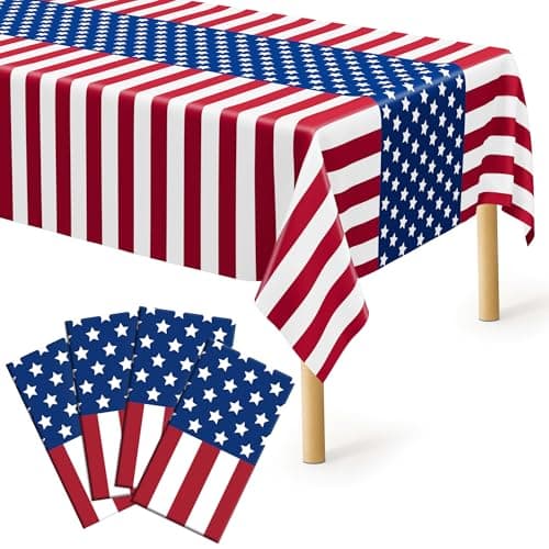 QZYL 4 Pack 4th of July Tablecloths, 54" x 108" Patriotic Plastic Table Cover, Rectangle Red White and Blue Tablecloth American Tablecover, Fourth of July Decorations Memorial Day Party Supplies - Image 1