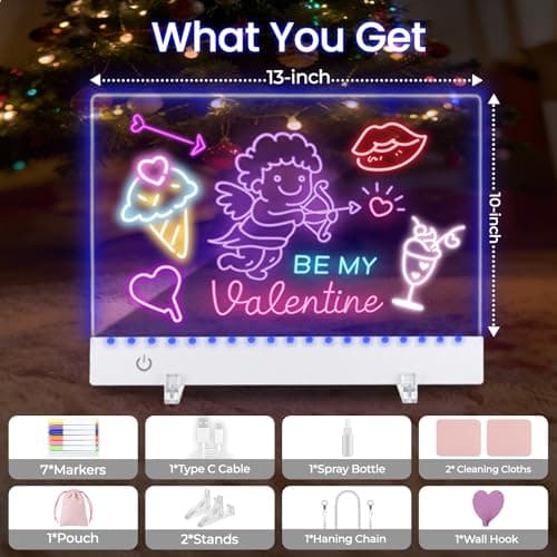 Rechargeable LED Drawing Board for Kids - 13.7"x10" Light Up Dry Erase Note Board with Stand & 7 Neon Markers - Acrylic Glow Doodle Tracing Pad - Art Gifts for Boys Girls Ages 6-12 - Thumbnail 5
