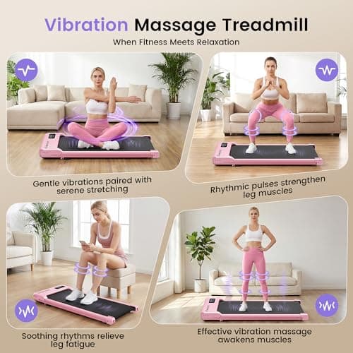Pink Walking Pad Treadmill with Incline - Under Desk Treadmill with Vibration Plate, 2.5HP Compact Portable Treadmills for Home Small Spaces, Office, Remote Control & LED Display - Thumbnail 3