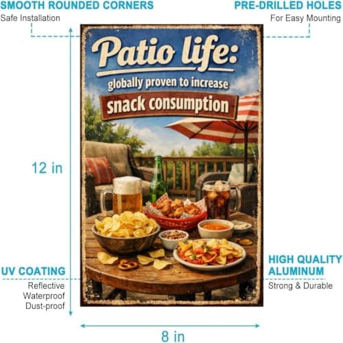 Patio Life Vintage Metal Tin Sign 8x12 Inch Retro Outdoor Wall Decor Globally Proven To Increase Snack Consumption Funny Patio Artwork For Backyard Deck Porch Garden Bar Home - Thumbnail 5