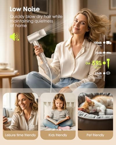 Hair Dryer Ionic with Diffuser - 160,000 RPM Professional High-Speed Blow Dryer, 500M Negative Ions Fast Drying for Women, Lightweight, Low Noise Dryer for Curly or Straight Hair - Thumbnail 6