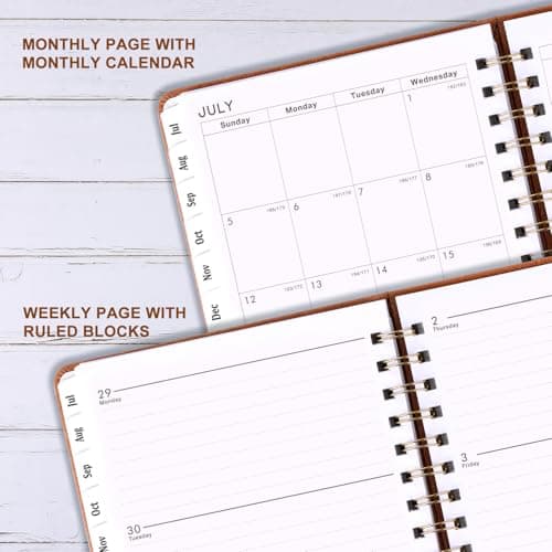 Planner 2026-2027 - Weekly & Monthly 2026-2027 Planner with Twin-Wire Binding, JULY 2026 - JUNE 2027, 6.3" x 8.4", Hardcover with Monthly Tabs, Back Pocket, Thick Paper - Brown - Thumbnail 2