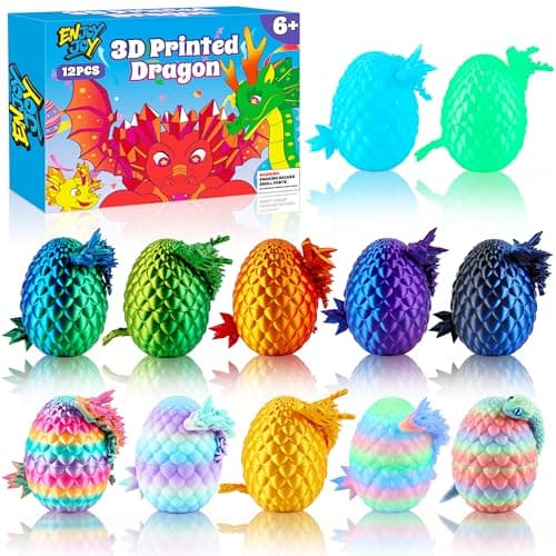 ENJOYJOY 12PCS 3D Printed Dragon Eggs, Easter Egg Fillers for Easter Basket Stuffers, Unique Surprise 3D Printed Animals Fidget Toy, Ideal Gift Easter Eggs for Kids Girls Boys Gifts - Image 1