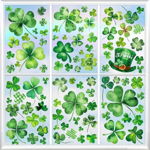 99 PCS St. Patrick’s Day Window Clings – Shamrock Window Stickers for Glass,Double Sided Reusable Static Clings for St. Patrick's Day Decorations,Shamrock Clover Window Decals,No Glue Needed(9 Sheets) - Image 1