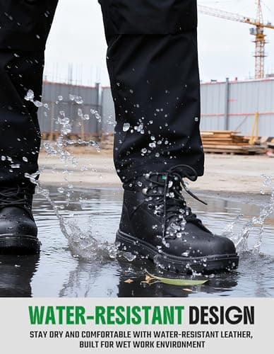 SKPRO Steel Toe Work Boots for Men, Lightweight Non Slip Boots, Safety Toe Construction Leather Water-Resistant Shoes (Black, 14) - Thumbnail 4