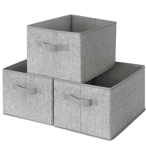 GRANNY SAYS Storage Baskets for Shelves, Closet Storage Bins with Handles, Fabric Organizers and Storage Bins, Storage Boxes for Clothes, Gray, Medium, 3-Pack