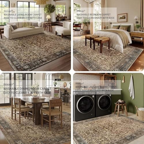 Vintage Carpet Washable Non-Slip Foldable 6x9ft Area Rug - Stylish Decor Rugs for Living Room, Bedroom, Nursery, Office,Kids Rug (Red +Brown Reddish Brown) - Thumbnail 4