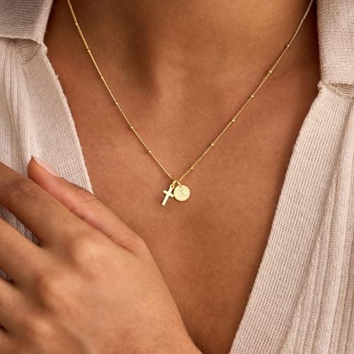Turandoss Initial Necklaces for Girls Trendy, Dainty Letter I 14K Gold Plated Cross Necklace Birthday Personalized Christmas Gifts for 5 6 7 8 9 10 Teen Girls Jewelry - Thumbnail 3
