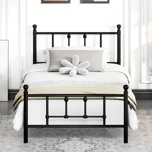 LEVELEVE 14 Inch Twin Size Victorian Vintage Metal Platform Bed Frame with Headboard and Footboard, Underbed Storage, No Box Spring Needed, Easy Assembly, Black - Image 1