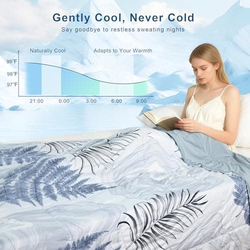 WQSPRING Cooling Comforter Twin Size, Cooling Blankets for Hot Sleepers, Breathable Lightweight Cold Blanket, Ultra Soft Thin Summer Bedding (Dusty Blue, Twin) - Thumbnail 5