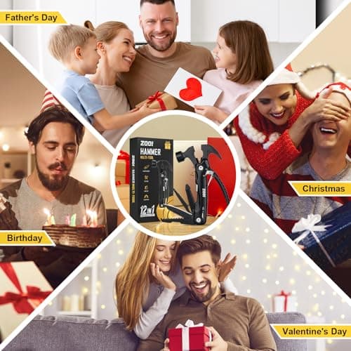 ZOOI Gifts for Men, 12 in 1 Hammer Multitool Camping Accessories, Mens Gifts for Dad, Birthday Gift for Men, Husband, Boyfriend, Grandpa, Tools Gadgets, Dad Gift for Mens Who Have Everything - Thumbnail 2