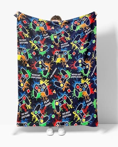 Gaming Gifts for Gamer Glow in The Dark Blanket: Cool Birthday Glowing Presents Toys for Video Game PC Gamers Men Teen Boys Kids Adults Girls Valentines Easter Christmas Ideas Throw Navy Blue 60x50 In - Thumbnail 6