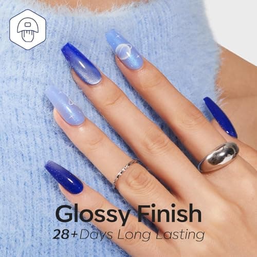 modelones Hema Free Gel Nail Polish, 6 Colors 2026 Spring Pastel Royal Navy Sky Icy Klein Blue Glitter Gel Polish Galaxy Dark Blue 9D Cat Eye Nail Polish with Magnet Soak Off Led Nail Art Kit - Thumbnail 3
