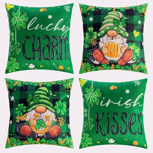 REBANDEN St. Patrick's Day Pillow Covers Decoration 18 x 18 inches 4-Piece Set Green Pillow Covers Lucky Clover Spring Pillow Covers Sofa Home - Image 1