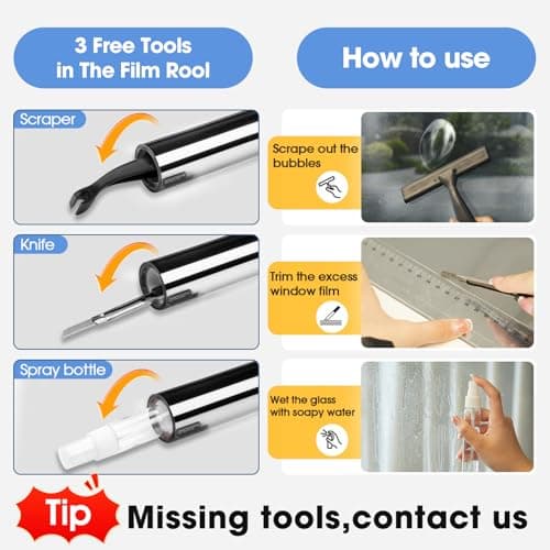 One Way Privacy Window Film - Reflective Window Tint for Home Heat Blocking & UV Protection, See Out Not in Mirror Daytime Privacy Static Clings for House & Glass Doors, 3 Tools, Silver(17.5"x78.7") - Thumbnail 6