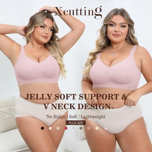 Xcutting Soft Sleep Wirefree Bras for Women Full Coverage No Underwire Wireless Bralette Comfortable Sports Bras for Sagging Breasts Padded Plus Size Bra (Pink,4X-Large) - Thumbnail 5