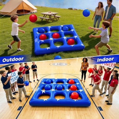 Pool Party Toys Games Set - Giant Inflatable Tic Tac Toe Float Game, Outdoor Pool Games for Adults Kids Family Pool Toys for 2-10 Players, Fun Swimming Beach Yard Activities with 10 Balls for Ages 6+ - Thumbnail 4