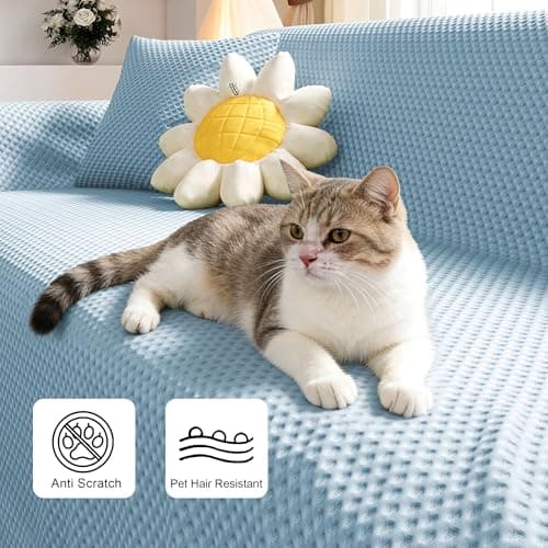 WQSPRING Waffle Cooling Blanket for Hot Sleepers, Queen Size Soft Bed Weighted Blankets, All Season Ice Blanket for Couch Bed Chair (Blue, 92" x 92") - Thumbnail 6