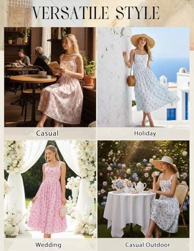 Women's Floral Corset Sundress Square Neck Sleeveless Cottagecore Dresses Summer Casual Dress Blue Size 12 - Thumbnail 6