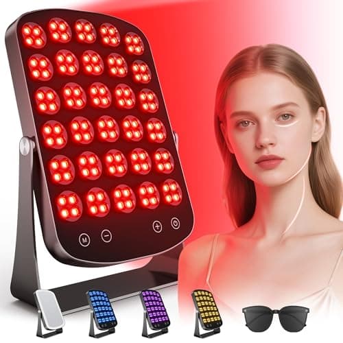 Red Light Therapy Panel, 460/590/660/850nm 4-Color Light Mode, 120 LEDs Facial Infrared Light Therapy Devices with Lighted Makeup Mirror, Timer, Portable Red Light Therapy for Face, Body, Pain Relief - Image 1