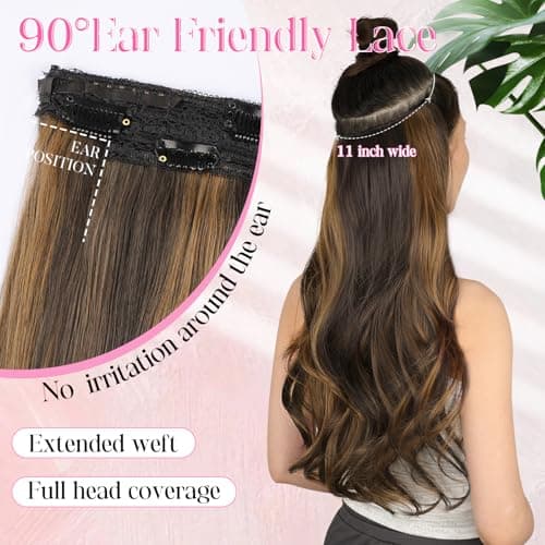 Invisible Wire Hair Extensions with Transparent Wire Adjustable Size 4 Secure Clips Long Wavy Secret Hairpiece 20 Inch for Women(Balayage Dark Brown to Chestnut) - Thumbnail 5