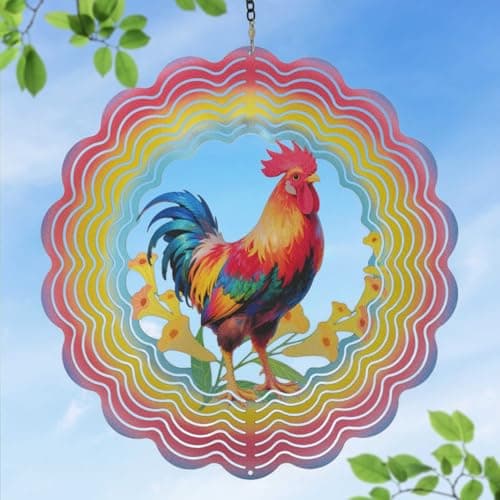 Wind Spinners Outdoor Chicken Decorations - Birthday Gifts for Women Mom Grandma, Rooster Deocr Hanging Wind Spinner 12 inch 3D Wind Sculptures for Garden Decor for Outside, Patio, Yard, Outdoor - Image 1