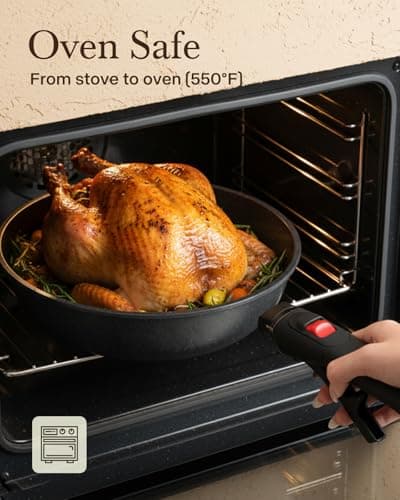 USELUCK 21Pcs Ceramic Pots and Pans Set Non Stick, Kitchen Cookware Set with Detachable Handles, Non Toxic Healthy Cooking Set, Induction Dishwasher Oven Safe, PTFE PFOA PFOS Free, Black - Thumbnail 3