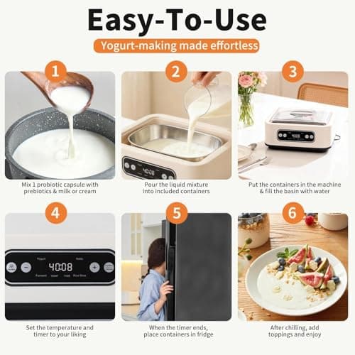 Yogurt Maker with Timer and Temperature Control, Fully Automatic for Home Use. Perfect for Making Greek Yogurt and Probiotic Yogurt, Equipped with an Automatic Shut-off Function - Thumbnail 3