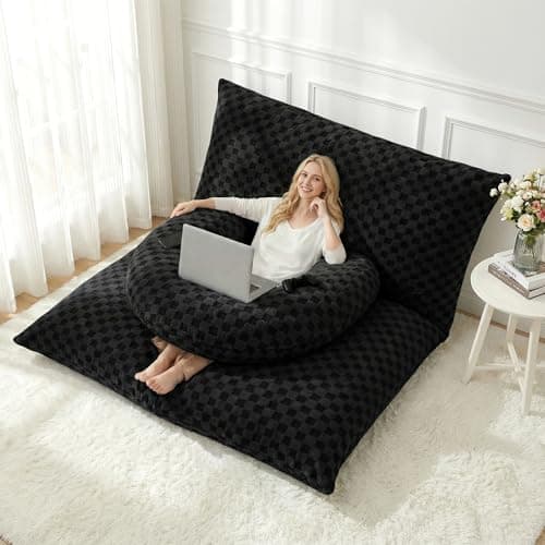 HABUTWAY 3 in 1 Bean Bag Chair with Portable U-Shaped Pillow, Giant Bean Bag with Washable Cover, Convertible Sofa Bed (Black) - Image 1