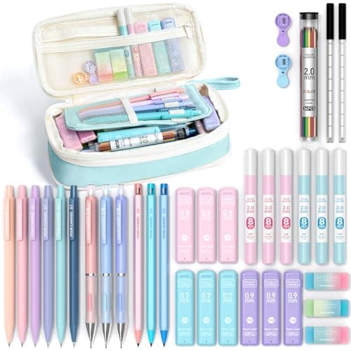 Four Candies 36PCS Aesthetic School Supplies, Mechanical Pencil Set 0.5mm, 0.7mm, 0.9mm & 2.0mm with 624 Lead Refills, Back to School Supplies for Writing & Drawing, Ideal Stationary Set Gift (Blue) - Image 1