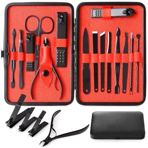 Nail Clippers Sets High Precisio Stainless Steel Nail Cutter Pedicure Kit Nail File Sharp Nail Scissors and Clipper Manicure Pedicure Kit Fingernails & Toenails with Portable Stylish case (Black) - Image 1