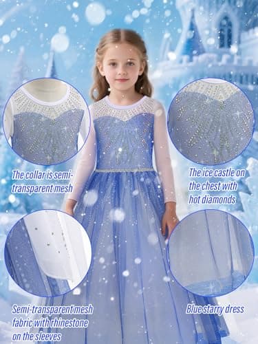 YYSSNM Girls Princess Dress with Crown Magic Wand Cape Princess Costumes for Party Cosplay3-9 - Thumbnail 3