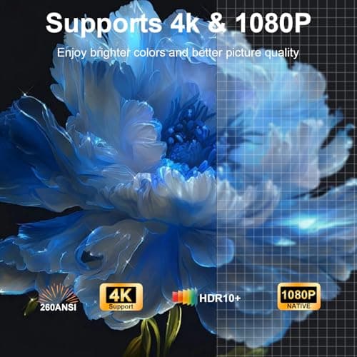 Mini Projector with WiFi and Bluetooth,4K Support 260 ANSl Smart Portable Projector,Auto Keystone, 135 Degree Rotation,Video projector for Home, Bedroom, Outdoor - Thumbnail 4