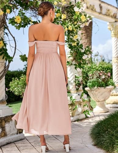 GRACE KARIN 2026 Women's Summer Sleeveless Off Shoulder Solid Flowy A Line Maxi Dresses Pink Apricot XL - Thumbnail 5