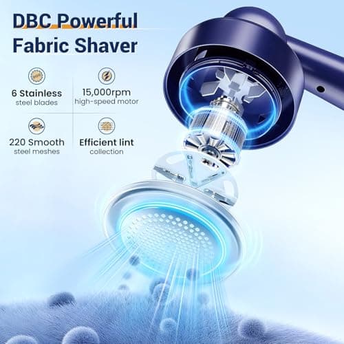 DBC Fabric Shaver & Lint Remover for Clothes, Sweaters & Furniture - 6-Leaf Blade, 3 Speeds, 2H Runtime, Portable Design Perfect for Travel, Includes 2 Extra Blades - Thumbnail 4