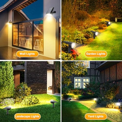 Fabrito 72 LEDs Solar Spot Lights Outdoor Waterproof, 3 Modes Landscape Spotlights, Dusk to Dawn Solar Powered Flood Wall Lights for Outside, Solar Garden Lights for Yard Porch 10 Pack (Warm White) - Thumbnail 5