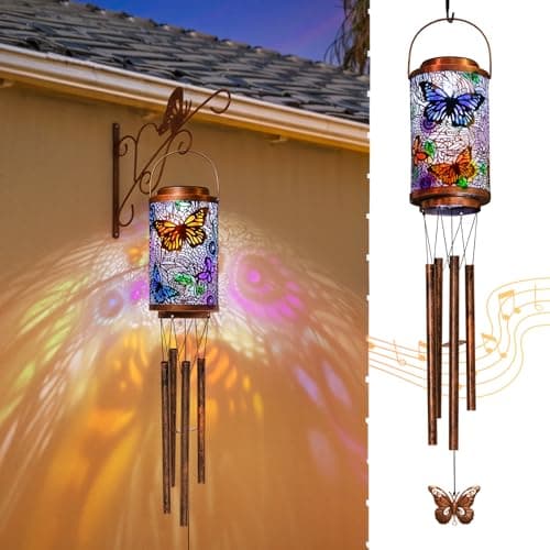 Butterfly Solar Wind Chimes for Outside, Garden Gifts for Mom, Solar Lanterns Outdoor Decor Lights for Balcony, Patio, Yard,Birthday Gifts for Women Grandma Dad (1Pack) - Image 1