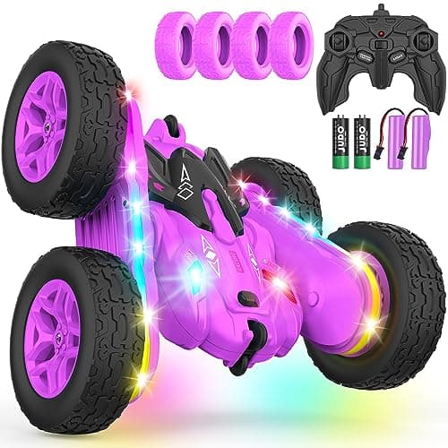 Terucle Remote Control Car, Rc Cars Stunt RC Car Toys New Upgraded Strip Lights and Headlights Girl Toys Double-Sided 360° Rotating 4WD Drift Truck for Boys Girls Birthday Gift (Purple) - Image 1