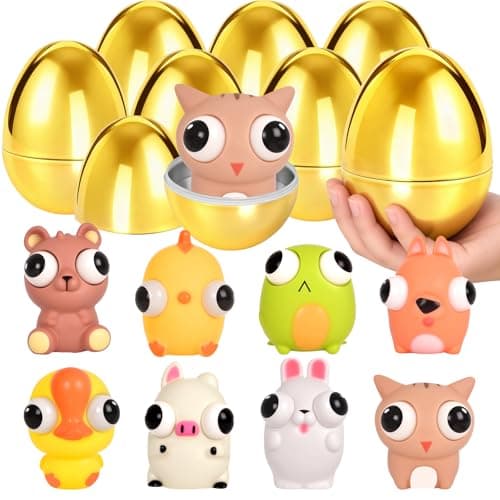 HIKISS 8 Pack Jumbo Golden Easter Eggs Fillers with Eye-Pop Fidget Toys, Easter Eggs Basket Stuffers Fillers, Stress Relief Squeeze Toys for Kids Boys Girls Easter Eggs Hunt Party Favors - Image 1