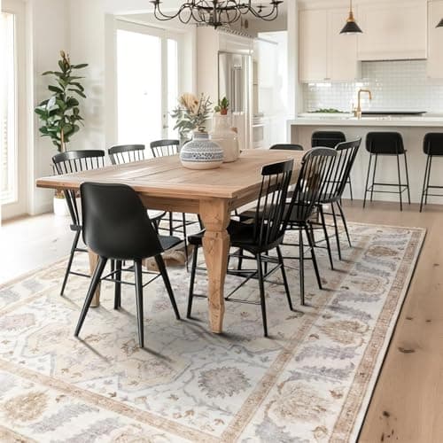 Area Rug 8x10 for Living Room Soft Machine Washable Low Pile Area Rugs Vintage Boho Bedroom,Dinner Room Non-Slip Carpet Rug - Beige - Thumbnail 6