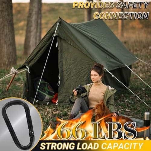 2.36" Inch Heavy Duty Aluminum D Carabiner Clips & Key Rings, 50 Pcs Black Corrosion Resistant Keychain for Keys, Outdoor Sports, Hiking, Camping, Fishing & Hanging Gear - Thumbnail 4