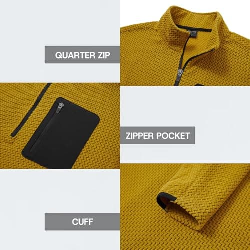 M MAELREG Quarter Zip Pullover Men Classic Golf Sweatshirt Dry Fit Soft Warmth Mens 3/4 Zip Pullover for Fall Yellow - Thumbnail 5