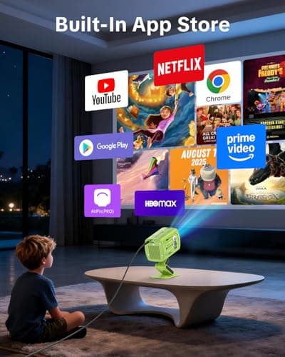 W & O Mini Projector with Wifi and Bluetooth,Built-in Apps,Short Throw Projector with Type-C Power Input & Built-In Speaker for Bedroom,Outdoor,180°Rotatable,Focus Dial,Keystone Correction (Green) - Thumbnail 2