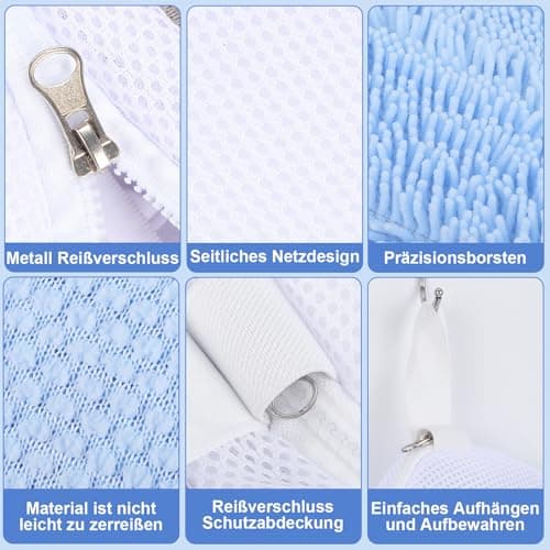 Dntorx Shoe Washing Machine Bags, 2 PCS Reusable Blue+White Chenille Laundry Bags for Washing Machine, 360 Wrap-Around Clean Shoe Laundry Bags with Hidden Zipper - Thumbnail 4