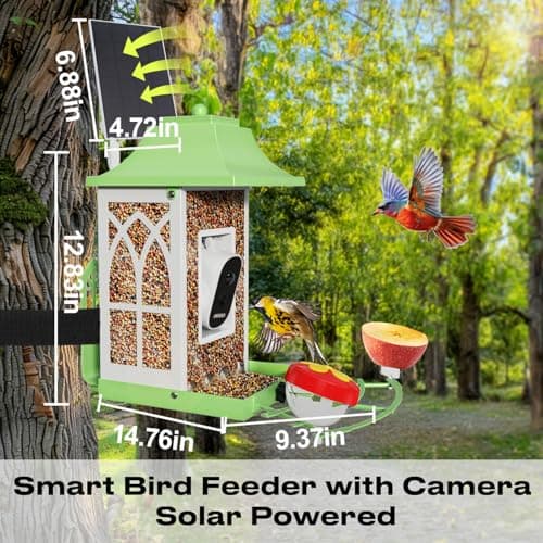 Smart Bird Feeder with Camera & Solar Panel，4.6LB Large Capacity Metal Smart Bird Feeders, Video Watching AI 1080P Wireless Camera with Auto Capture Videos & Motion Detection Camera Light Green - Thumbnail 4