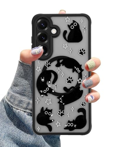 Aitipy Compatible with MagSafe Case for Samsung Galaxy S24, Cute Black Cat Aesthetic Pattern Magnetic Design Phone Case, Soft TPU Protective Phone Cover for Women Girls-Black - Image 1