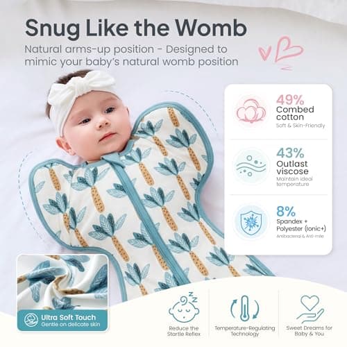 i-baby Outlast® Transitional Swaddle Sleep Sack, Arms Up Self-Soothing Swaddles with Arms in Out Cuffs Design for Newborns, Baby Sleeping Bag Wearable Blanket, Boy Girl Newborn Essentials - Thumbnail 4